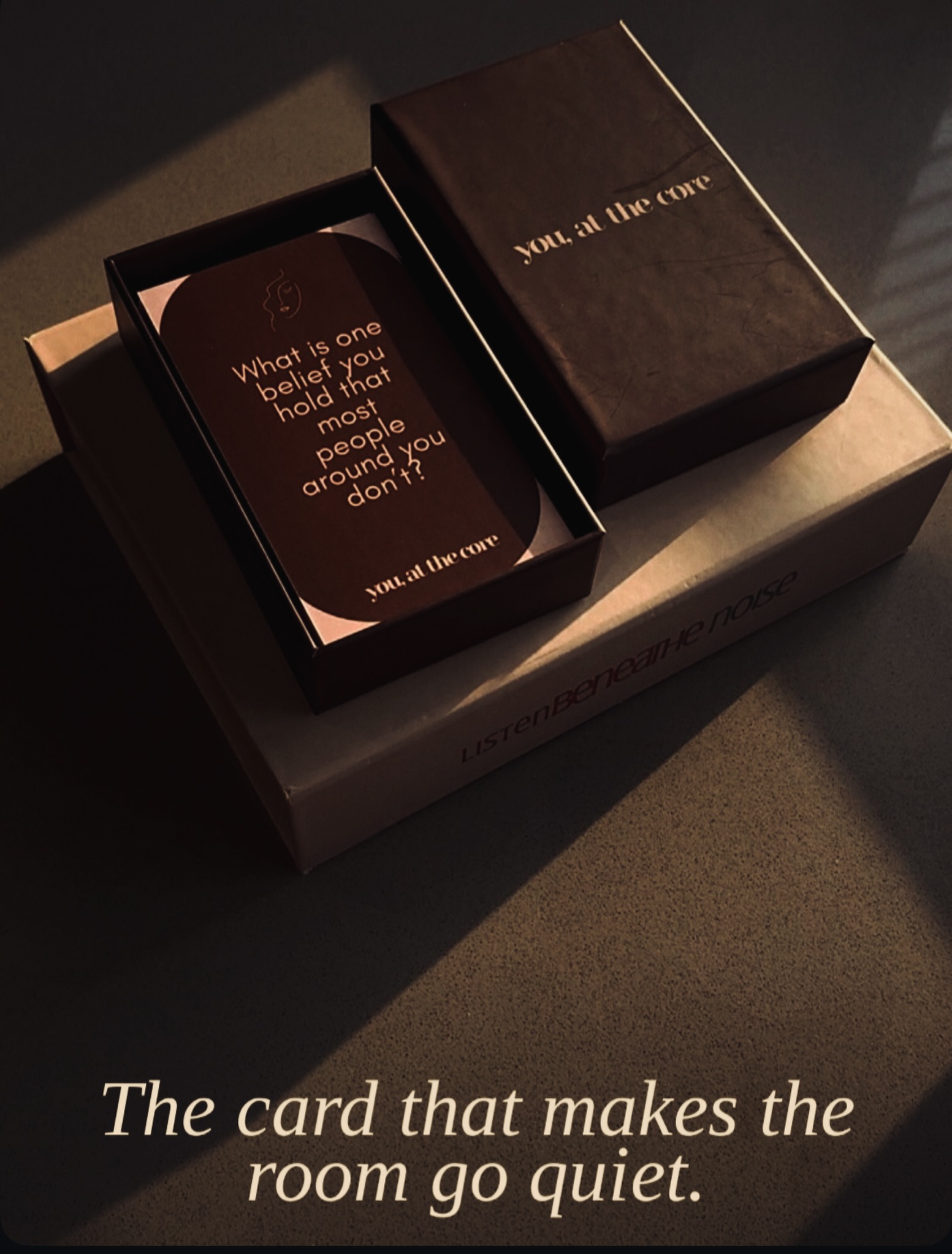 “you, at the core” — link in bio.

#youatthecore #beneaththenoise #selfawarenessjourney #conversationstarters #cardswithquestions